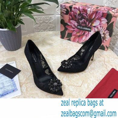 Dolce  &  Gabbana Heel 10.5cm Taormina Lace Pumps Black with Crystals 2021